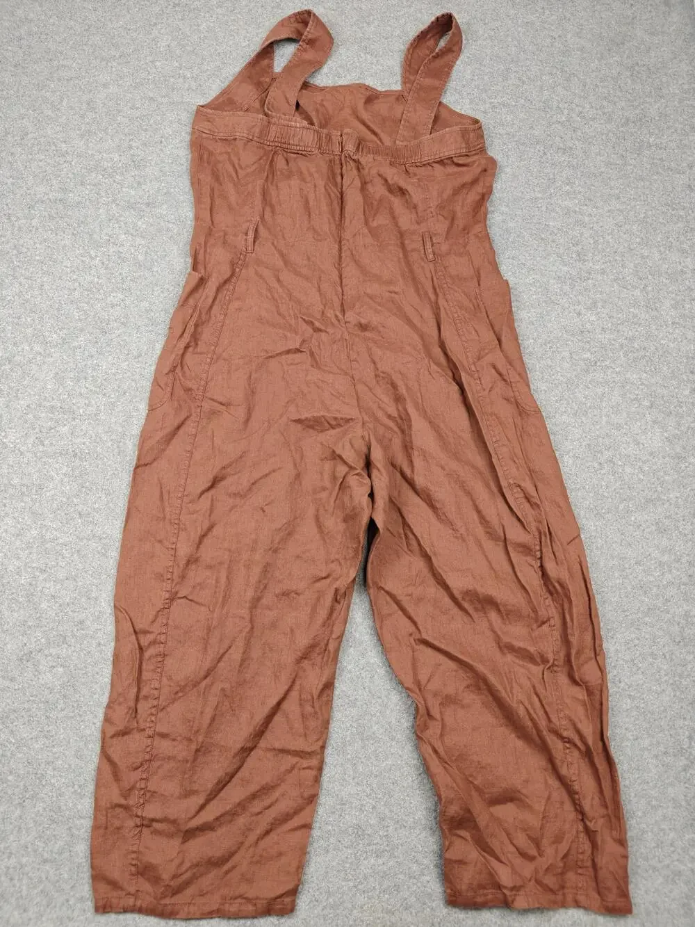 Everlane Jumpsuit Womens 16 Brown Linen Square Neck Sleeveless Wide Leg Pockets